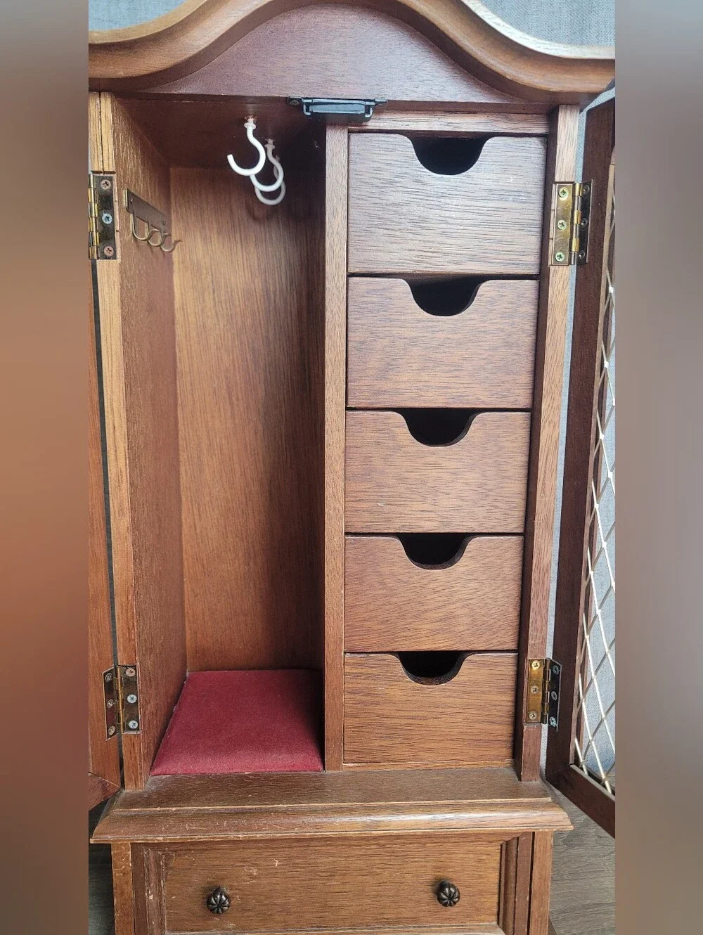Vintage Wooden Tabletop Jewelry Armoire Cabinet Large Jewelry Box